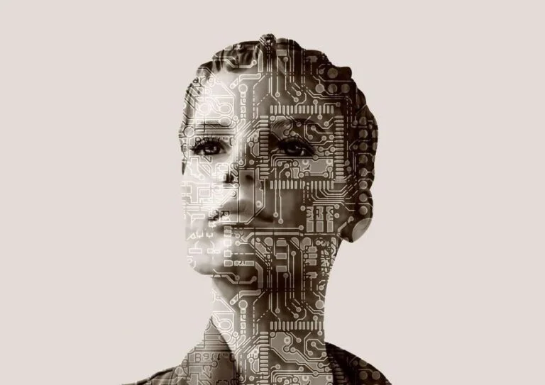 Gráfico conceptual de inteligencia artificial con nodos interconectados