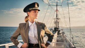 Mujer rubia militar
