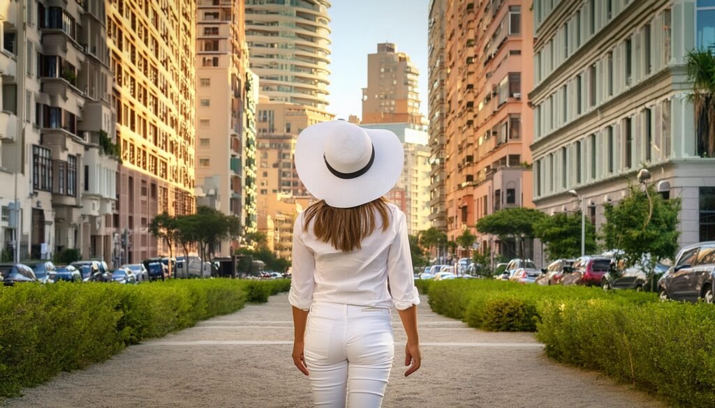 Mujer caminado por montevideo