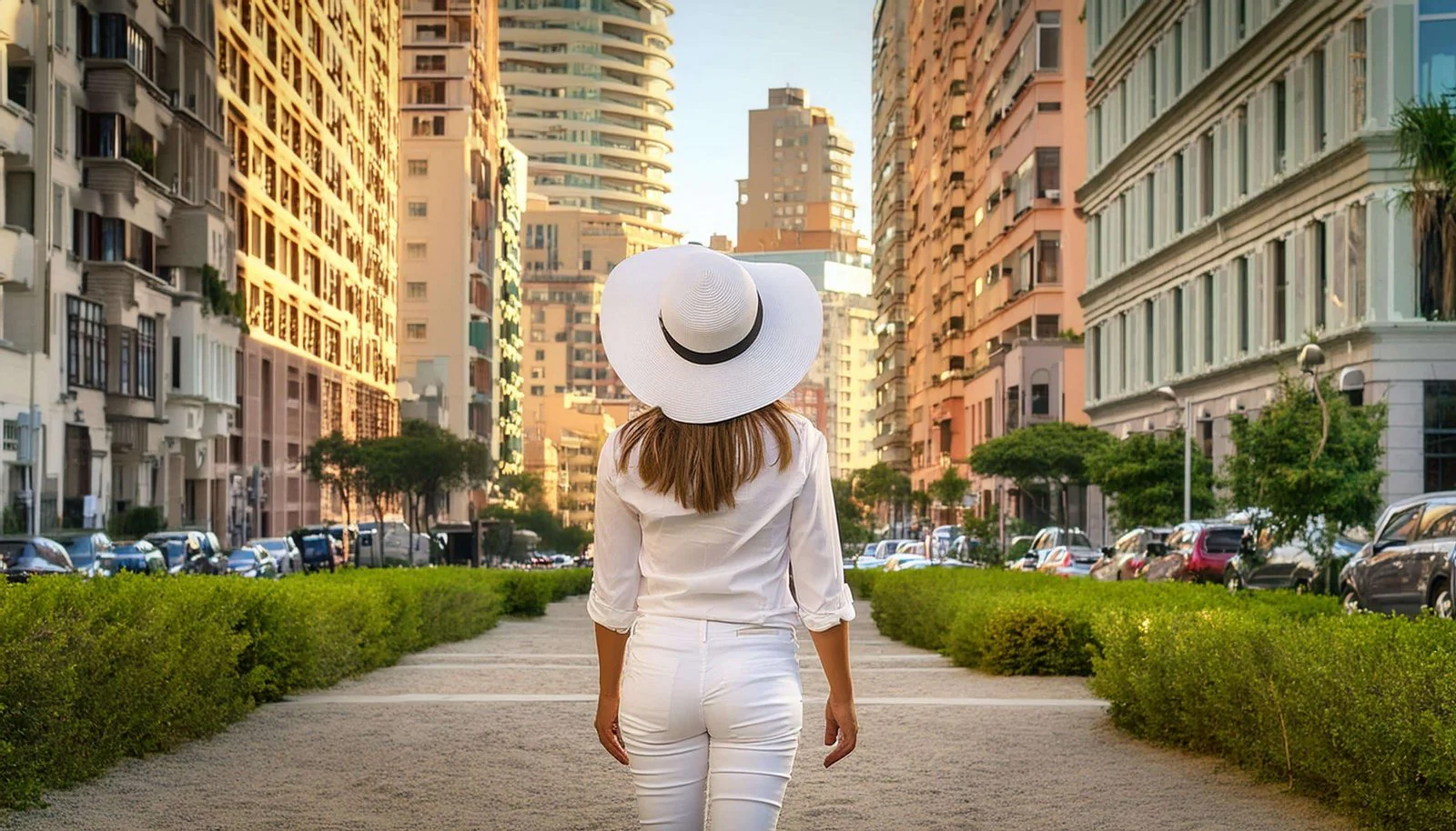 Mujer caminado por montevideo