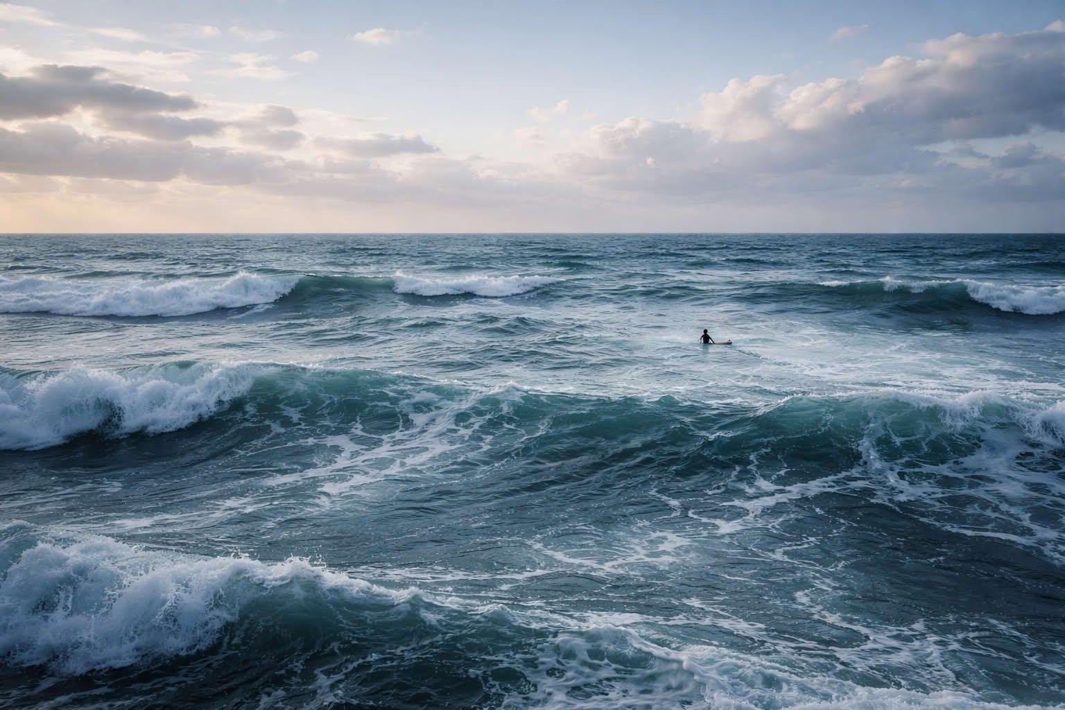 El mar me venció, pero sobreviví: una lección en José Ignacio 1 Mar agitado en José Ignacio durante la mañana, con olas fuertes y una sensación de vulnerabilidad frente a la inmensidad del océano.