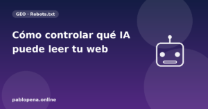 Ilustración de un robot representando a los bots de inteligencia artificial (GPTBot, ClaudeBot, PerplexityBot) que rastrean sitios web.