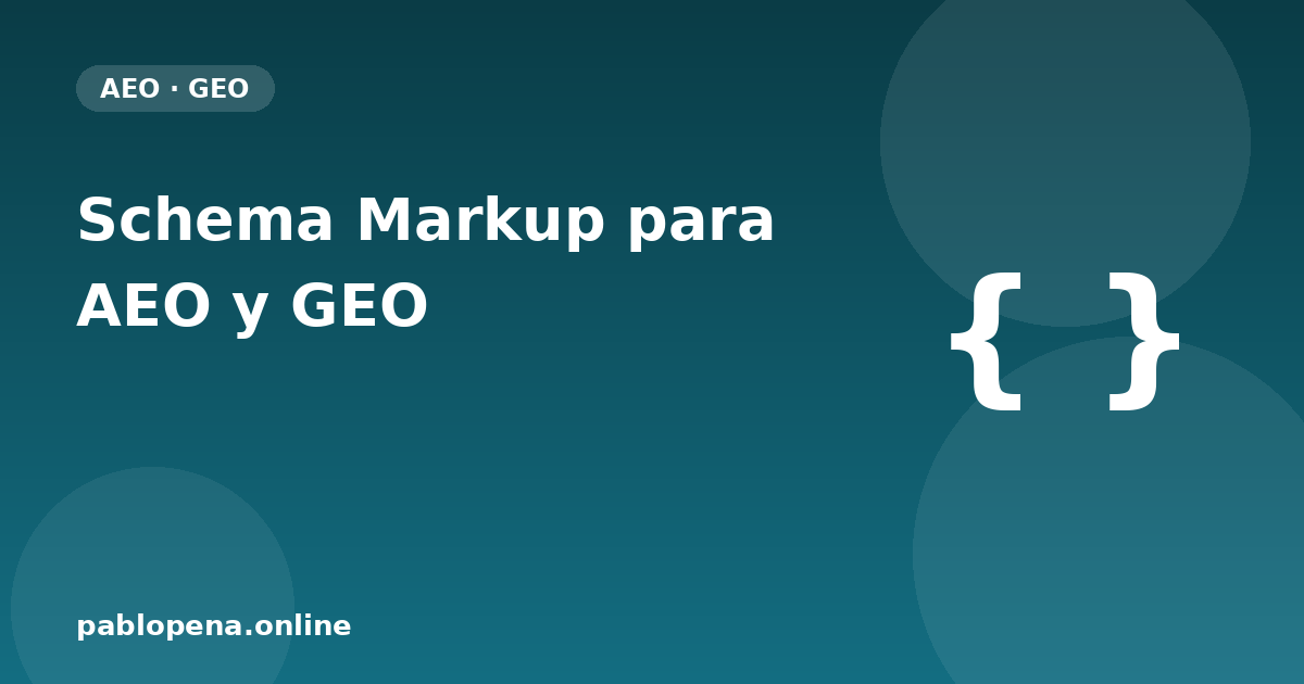 Icono de llaves { } representando el código de schema markup (datos estructurados) para AEO y GEO.