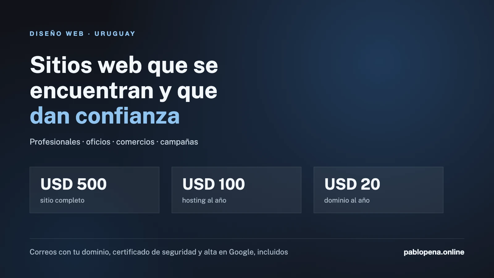 Diseño web en Uruguay: sitios para profesionales, oficios, comercios y campañas desde USD 500
