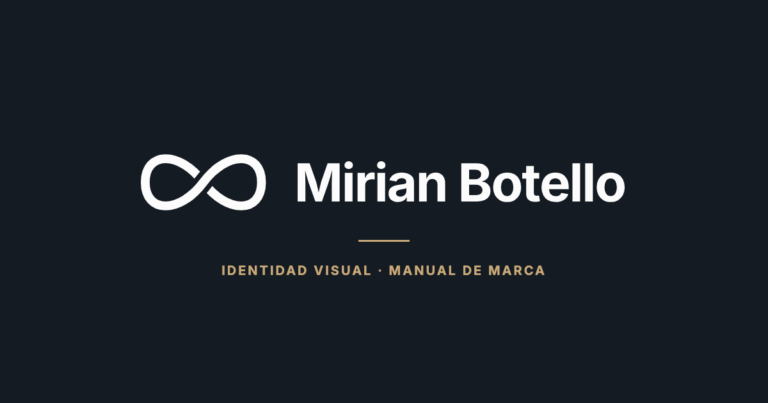 Identidad visual de Mirian Botello: logo claro sobre fondo azul noche