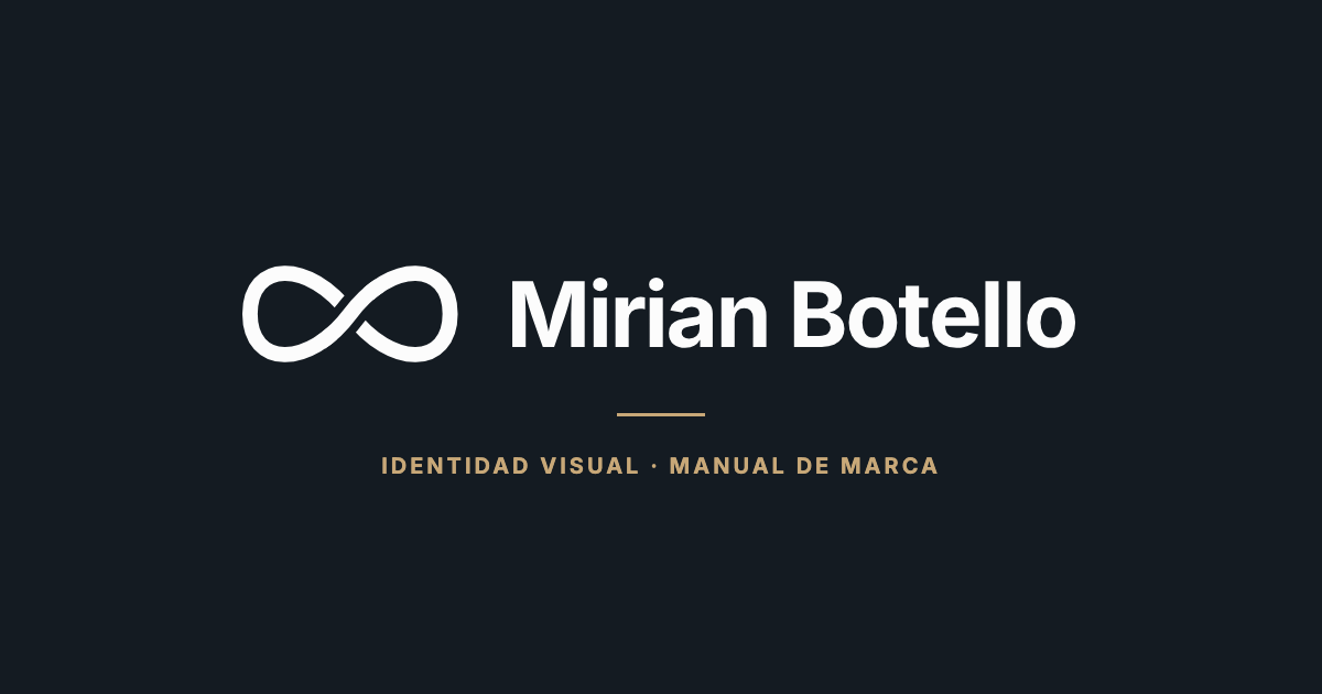 Identidad visual de Mirian Botello: logo claro sobre fondo azul noche