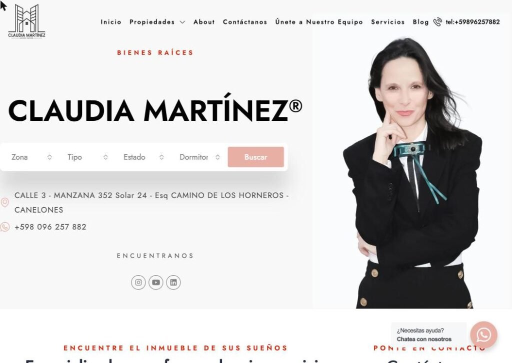 Captura del sitio web de Propiedades Claudia Martínez