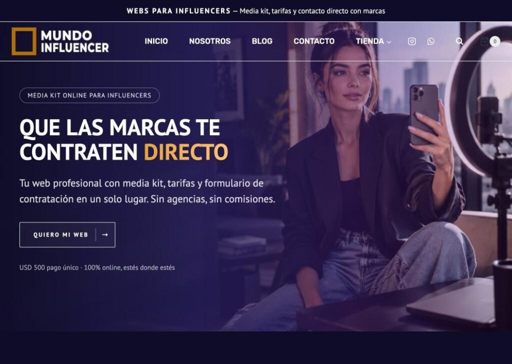 Captura del sitio web de Mundo Influencer